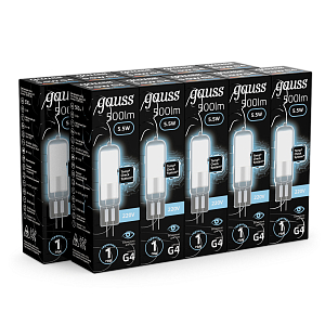 Лампа Gauss G4 AC220-240V 5.5W 500lm 4100K стекло LED 1/10/200