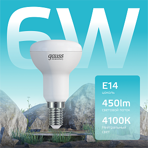 Лампа Gauss Elementary R50 6W 450lm 4100K Е14 LED 1/10/50