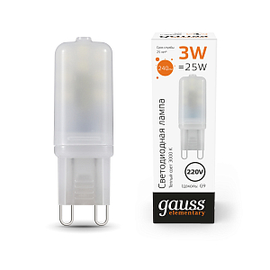Лампа Gauss Elementary G9 AC220-240V 3W 240lm 3000K пластик LED 1/10/200