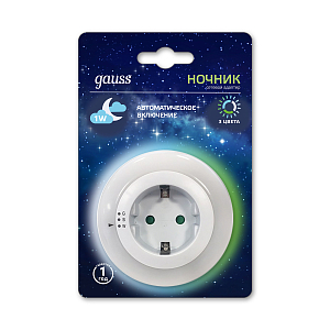 Сетевой адаптер ночник Gauss модель NS002 1W G/B/W LED 1/10/40