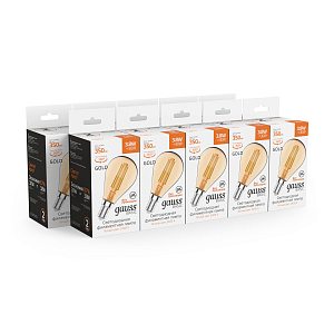 Лампа Gauss Basic Filament Шар 3,8W 350lm 2400К Е14 golden LED 1/10/50