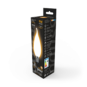 Лампа Gauss Filament Свеча на ветру 9W 590lm 3000К Е14 milky LED 1/10/50