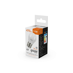 Лампа Gauss Basic Шар 5,5W 470lm 3000K E27 LED 1/10/100