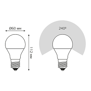 Лампа Gauss A60 11W 960lm 3000К E27 диммируемая LED 1/10/50