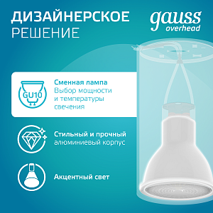 Светильник Gauss Basic, накладной, под лампу GU10, белый 1/20/60