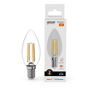 Лампа Gauss Filament Elementary Свеча 10W 650lm 2700К Е14 LED 1/10/100