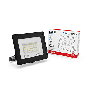 Прожектор светодиодный Gauss Elementary 30W 2550lm 6500К IP65 ПРОМО G3 черный LED 1/10