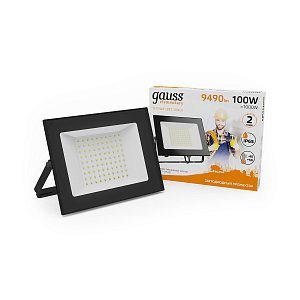 Прожектор светодиодный Gauss Elementary G2 100W 9490lm IP65 3000К черный 1/16