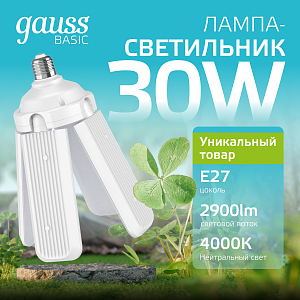 Лампа Gauss Basic 30W 2900lm 4000K E27 Клевер-4 LED 1/20