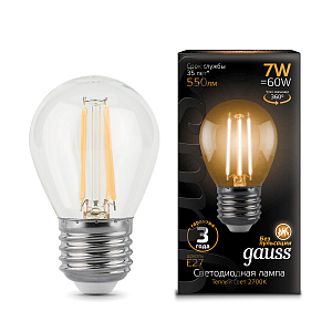 Лампа Gauss Filament Шар 7W 550lm 2700К Е27 LED 1/10/50