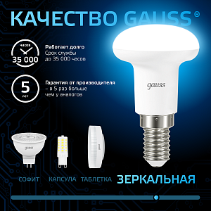 Лампа Gauss R39 4W 370lm 6500K Е14 LED 1/10/100