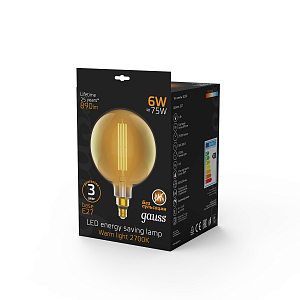 Лампа Gauss Filament G200 6W 890lm 2700К Е27 golden straight LED 1/6