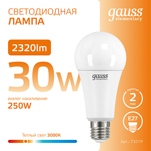 Лампа Gauss Elementary A67 30W 2320lm 3000K E27 LED 1/10/50