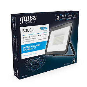 Прожектор Gauss Qplus 50W 6000lm 6500K 175-265V IP65 черный LED 1/10