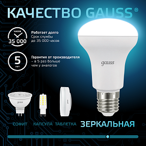 Лампа Gauss R63 9W 700lm 4100K E27 LED 1/10/50