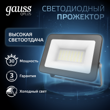 Прожектор Gauss Qplus 30W 3600lm 6500K 175-265V IP65 черный LED 1/10 Прожектор Gauss Qplus 30W 3600lm 6500K 175-265V IP65 черный LED 1/10