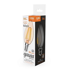 Лампа Gauss Basic Filament Свеча 3,8W 350lm 2400К Е14 golden LED 1/10/50