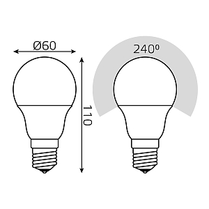 Лампа Gauss A60 11W 990lm 6500К E27 диммируемая LED 1/10/50