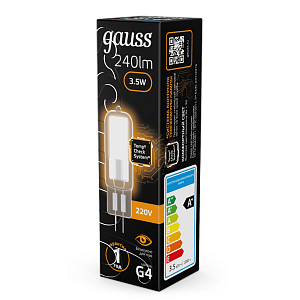 Лампа Gauss G4 AC220-240V 3.5W 240lm 3000K стекло LED 1/10/200