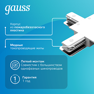 Коннектор Gauss для встраиваемых трековых шинопроводов (+) белый 1/50