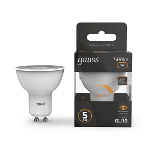 Лампа Gauss MR16 5W 500lm 3000K GU10 диммируемая LED 1/10/100