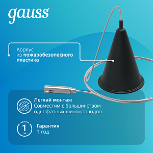 Комплект подвесов для трековых шинопроводов Gauss, 1шт, цвет черный 1/50