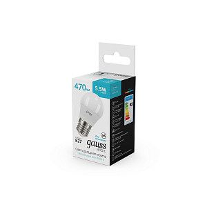 Лампа Gauss Basic Шар 5,5W 470lm 4000K E27 LED 1/10/100