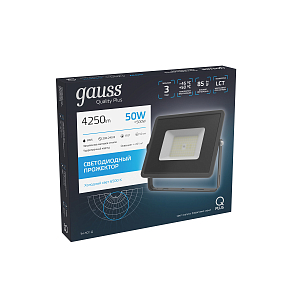 Прожектор Gauss Qplus 50W 5250lm 6500K 200-240V IP65 графитовый LED 1/10