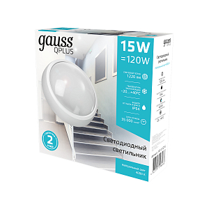 Св-к светодиодный Gauss IP65 D175*76 15W 1220lm 4000K 160-260V Qplus  круглый 1/30