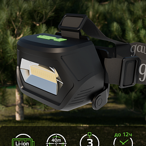 Фонарь налобный Gauss модель GFL409 5W 200lm Li-ion 1200mAh LED 1/10/100