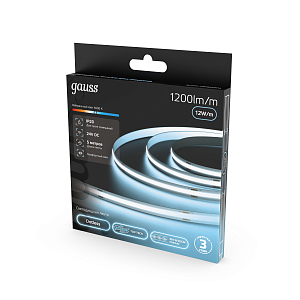 Лента Gauss COB 480 24V 12W/m 1200lm/m 4000K 8mm IP20 5m 1/100