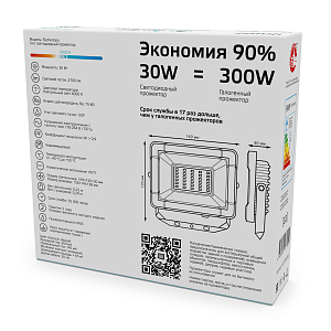 Прожектор светодиодный Gauss Elementary G3 30W 2700lm IP65 4000К черный 1/48
