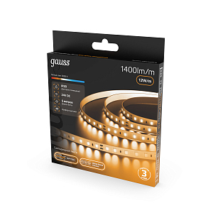 Лента Gauss LED 2835/120 24V 12W/m 1400lm/m 3000K 8mm IP20 5m 1/100
