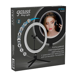 Светильник Gauss кольцевой 15W 800lm 3000-6500K 5V USB IP20 300*23мм черный дим пульт е LED 1/20