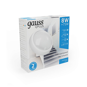 Св-к светодиодный Gauss IP65 D175*76 8W 680lm 6500K 160-260V Qplus круглый 1/30
