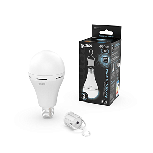 Лампа Gauss A60 8W 490lm 4100K E27 с Li-Ion аккумулятором LED 1/25