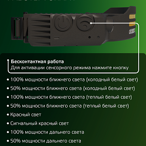 Фонарь налобный Gauss модель GFL412 13W 650lm Li-ion 1200mAh LED 1/10/100