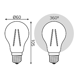 Лампа Gauss Filament А60 8W 740lm 2700К Е27 LED 1/10/40