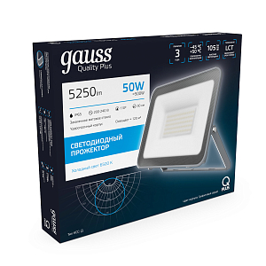 Прожектор Gauss Qplus 50W 5250lm 6500K 200-240V IP65 графитовый LED 1/10