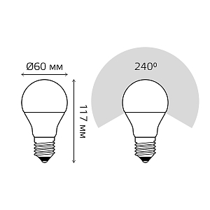 Лампа Gauss A60 12W 1140lm 6500K Е27 шаг. диммирование LED 1/10/50