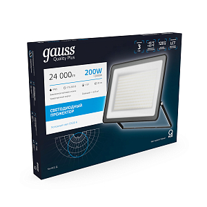 Прожектор Gauss Qplus 200W 24000lm 6500K 175-265V IP65 черный LED 1/4