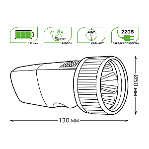 Фонарь ручной Gauss модель GFL103 1W 40lm NI-MH 250mAh LED 1/12/72
