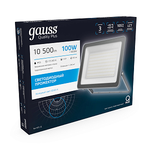 Прожектор Gauss Qplus 100W 10500lm 6500K 175-265V IP65 графитовый LED 1/4