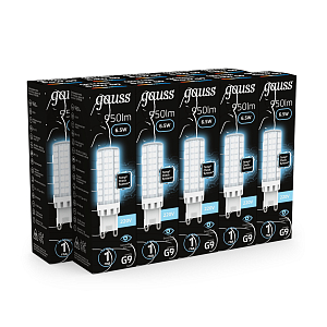 Лампа Gauss G9 AC185-265V 6,5W 950lm 4100K керамика LED 1/10/200