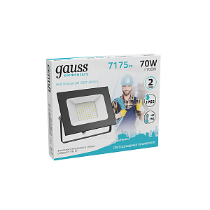 Прожектор светодиодный Gauss Elementary G2 70W 6295lm IP65 4000К черный 1/16