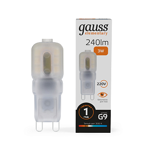 Лампа Gauss Elementary G9 AC220-240V 3W 240lm 3000K пластик LED 1/10/200