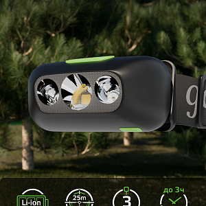 Фонарь налобный Gauss модель GFL410 3W 80lm Li-ion 400mAh LED 1/10/80