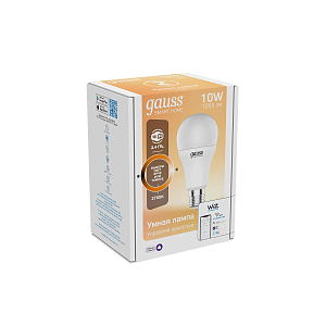 Лампа Gauss Smart Home A60 10W 1055lm 2700К E27 диммируемая LED 1/10/40