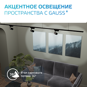 Светильник трековый Gauss цилиндр 6W 600lm 4000K 180-220V IP20 45*155мм черный линза 36º LED 1/40