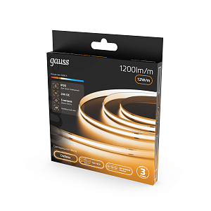 Лента Gauss COB 480 24V 12W/m 1200lm/m 3000K 8mm IP20 5m 1/100